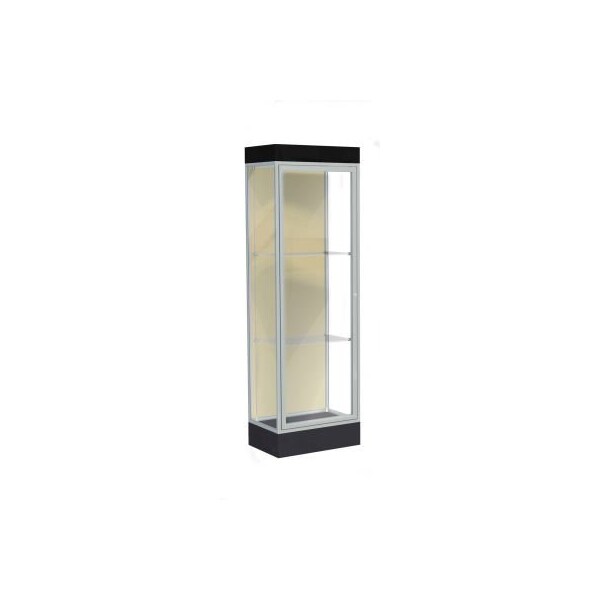 Waddell Display Case Of Ghent Edge Lighted Floor Case, Silk Back, Satin Frame, 6" Black Base, 24"W x 76"H x 20"D 91LFSK-SN-BK - main